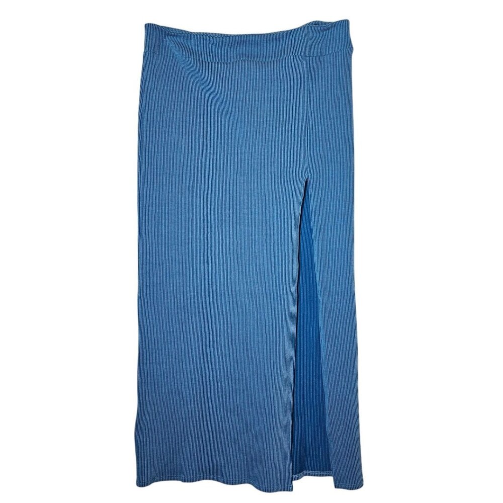 Fashion Nova Macy Mineral Wash Ribbed Maxi Skirt - Aqua, Size 2X, High Slit, NWT
